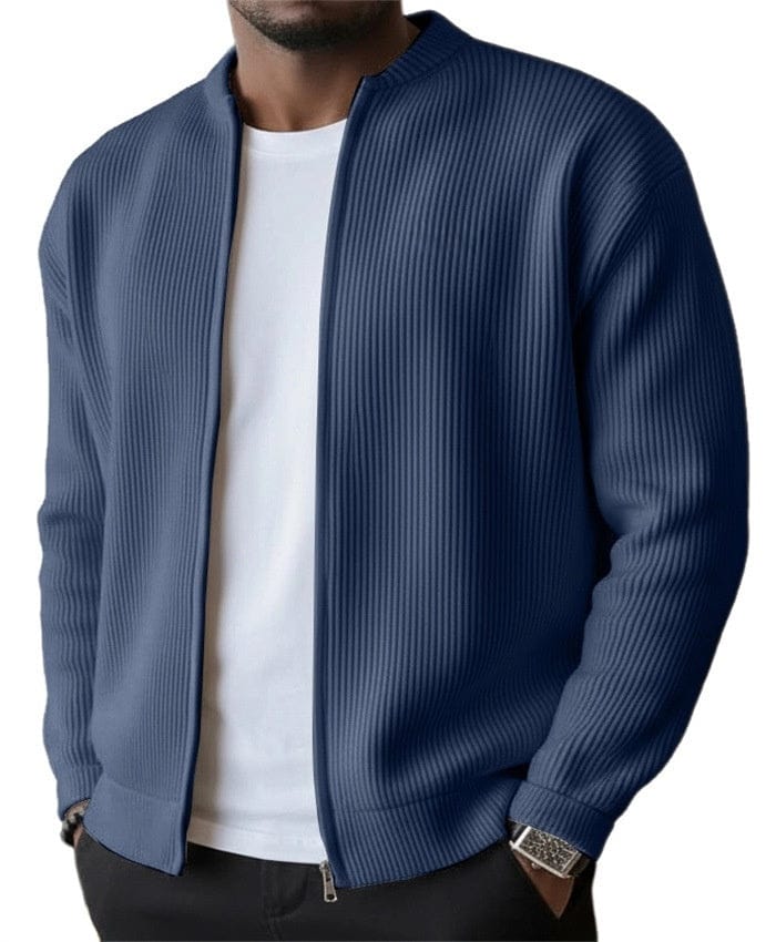 Stylish Ribbed Zip-Up Cardigan Sweater