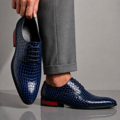 SANTORI Croc-Textured Oxford Shoes
