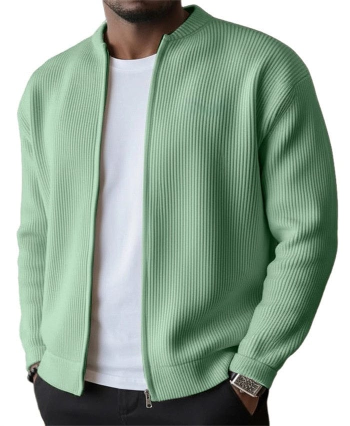 Stylish Ribbed Zip-Up Cardigan Sweater