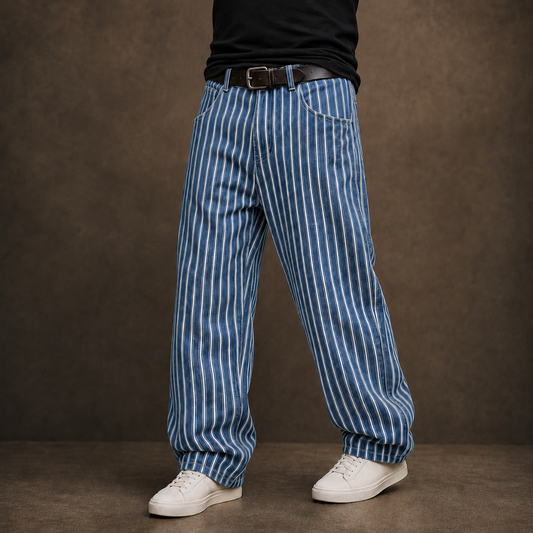 Nautical-Chic Vintage Mariner Straight-Leg Striped Pants