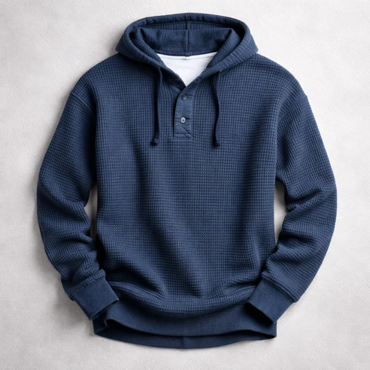 Beaumont Waffle-Knit Henley Hoodie