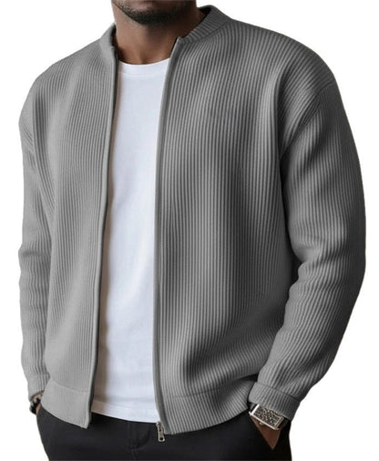 Stylish Ribbed Zip-Up Cardigan Sweater