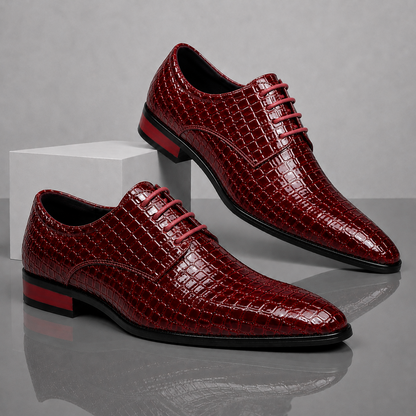 SANTORI Croc-Textured Oxford Shoes