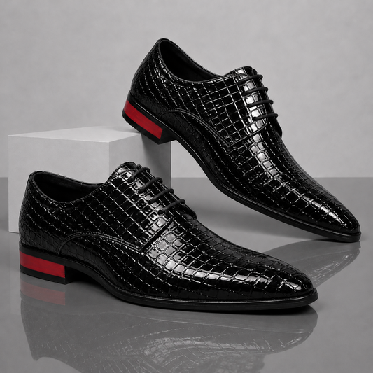 SANTORI Croc-Textured Oxford Shoes