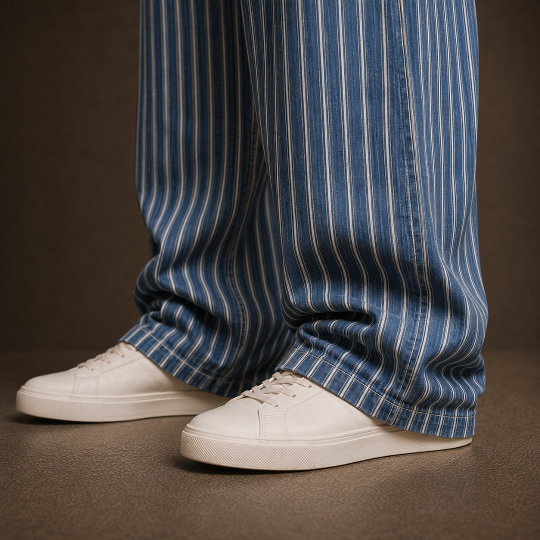 Nautical-Chic Vintage Mariner Straight-Leg Striped Pants