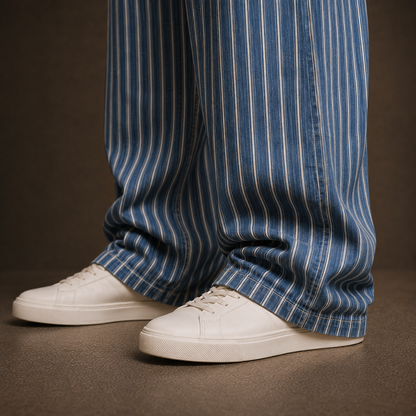 Nautical-Chic Vintage Mariner Straight-Leg Striped Pants
