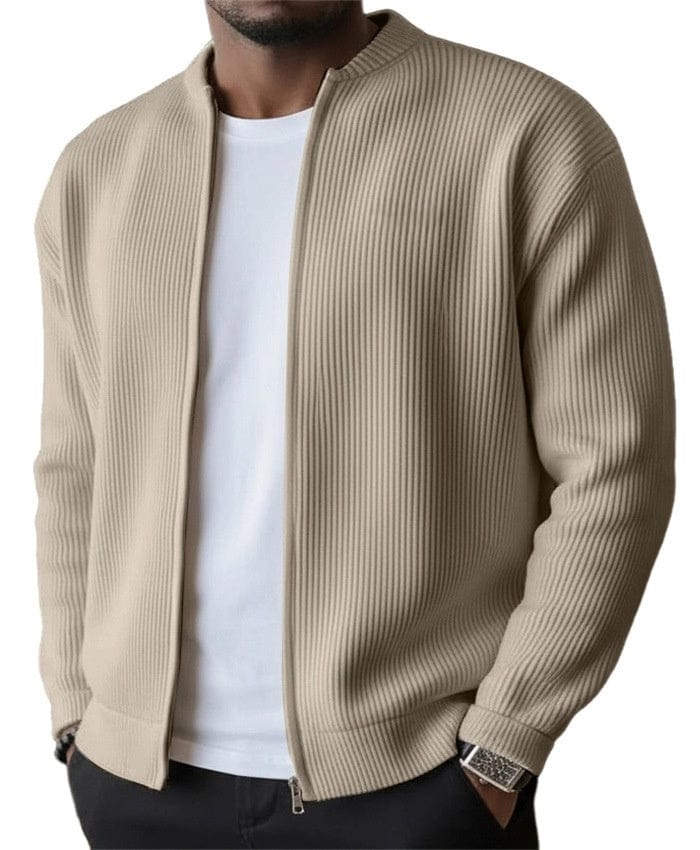 Stylish Ribbed Zip-Up Cardigan Sweater