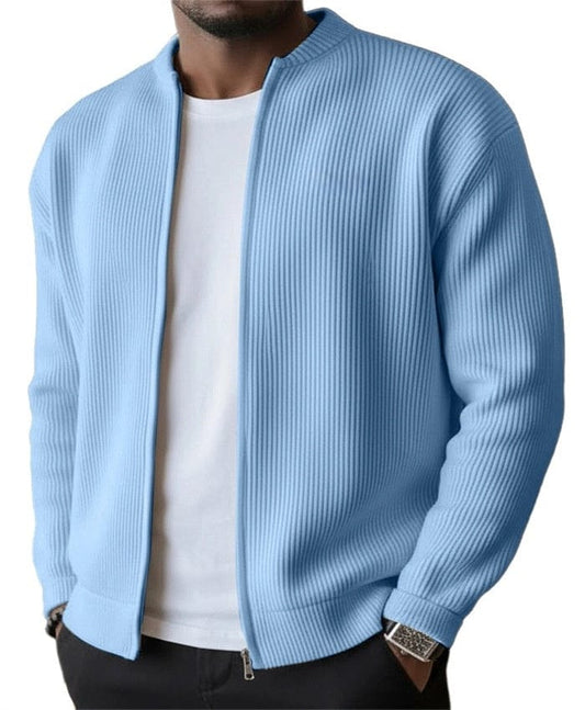 Stylish Ribbed Zip-Up Cardigan Sweater