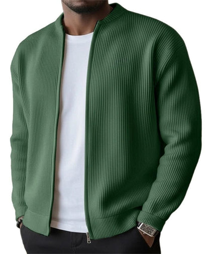 Stylish Ribbed Zip-Up Cardigan Sweater