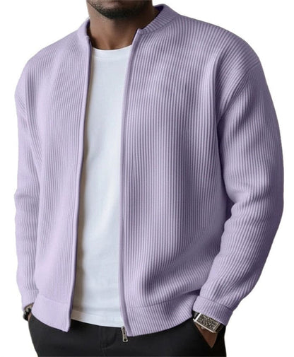Stylish Ribbed Zip-Up Cardigan Sweater