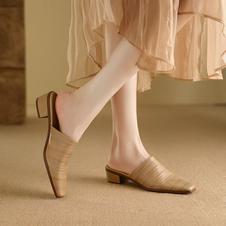 Oliva Genuine Leather Square-Toe Slip-On Mules