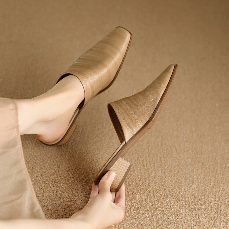 Oliva Genuine Leather Square-Toe Slip-On Mules