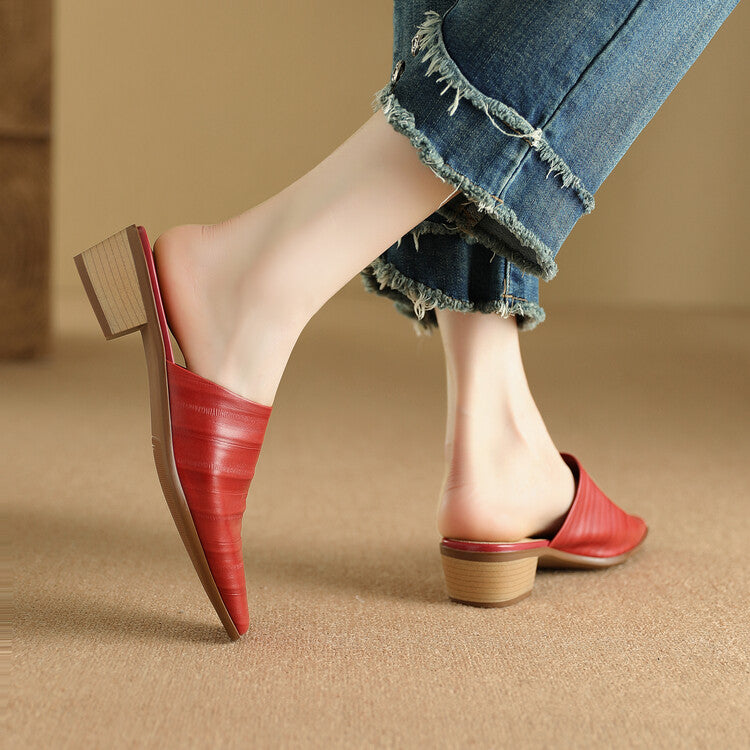 Oliva Genuine Leather Square-Toe Slip-On Mules