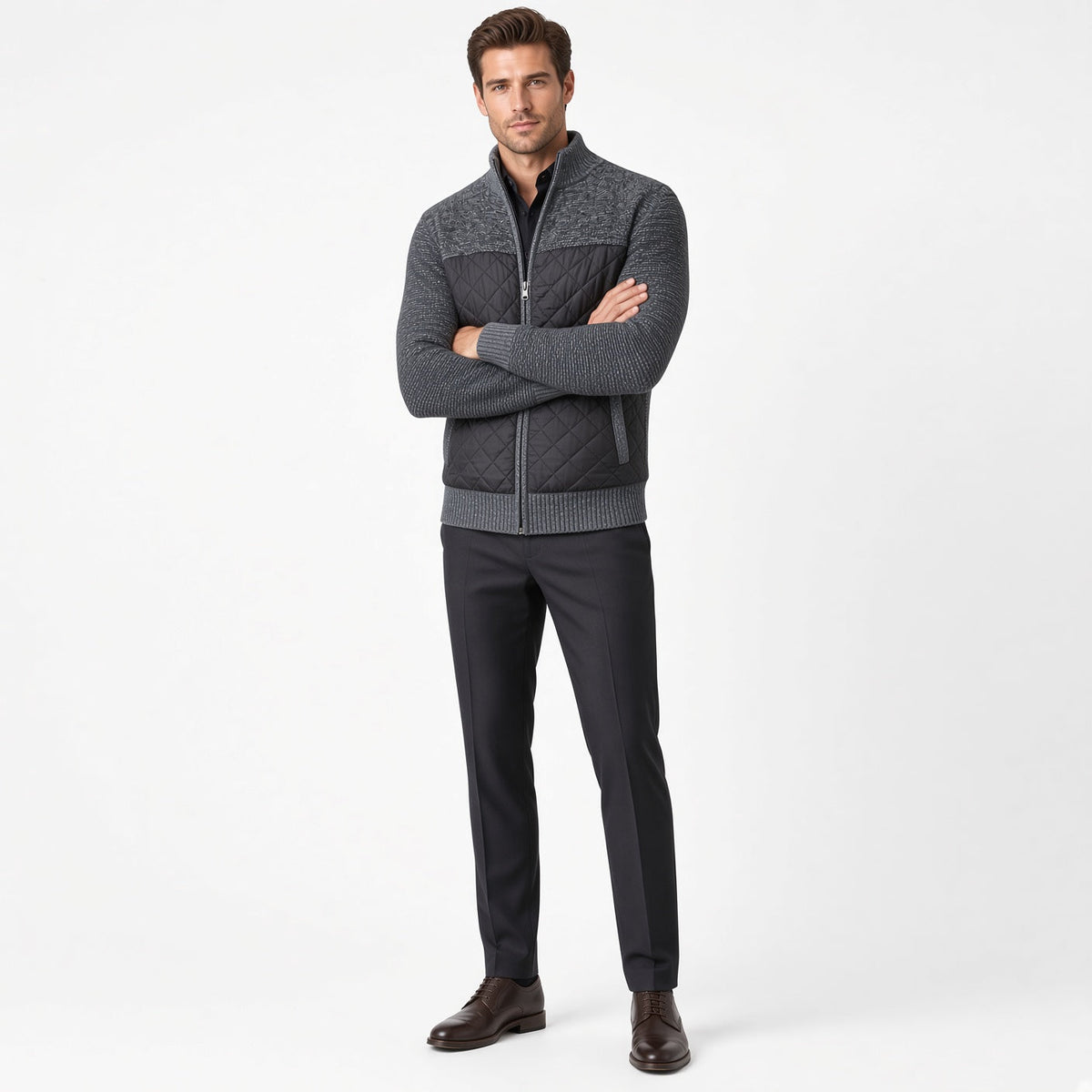 ZACH Retro Quilted Zip-Up Sweater