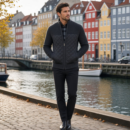 ZACH Retro Quilted Zip-Up Sweater