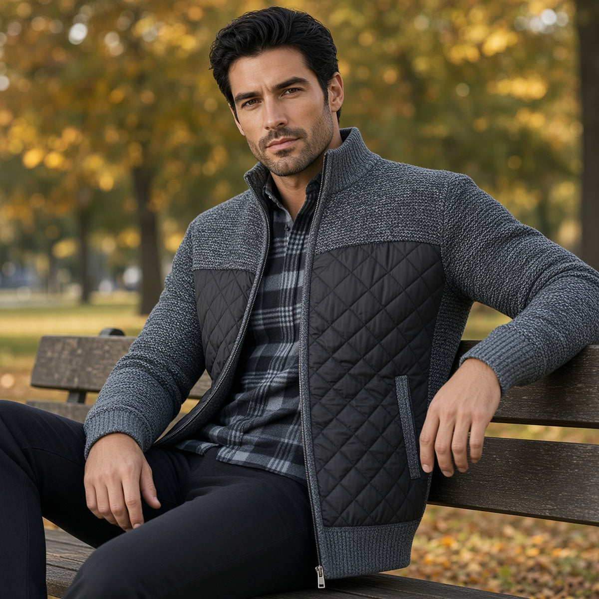 ZACH Retro Quilted Zip-Up Sweater