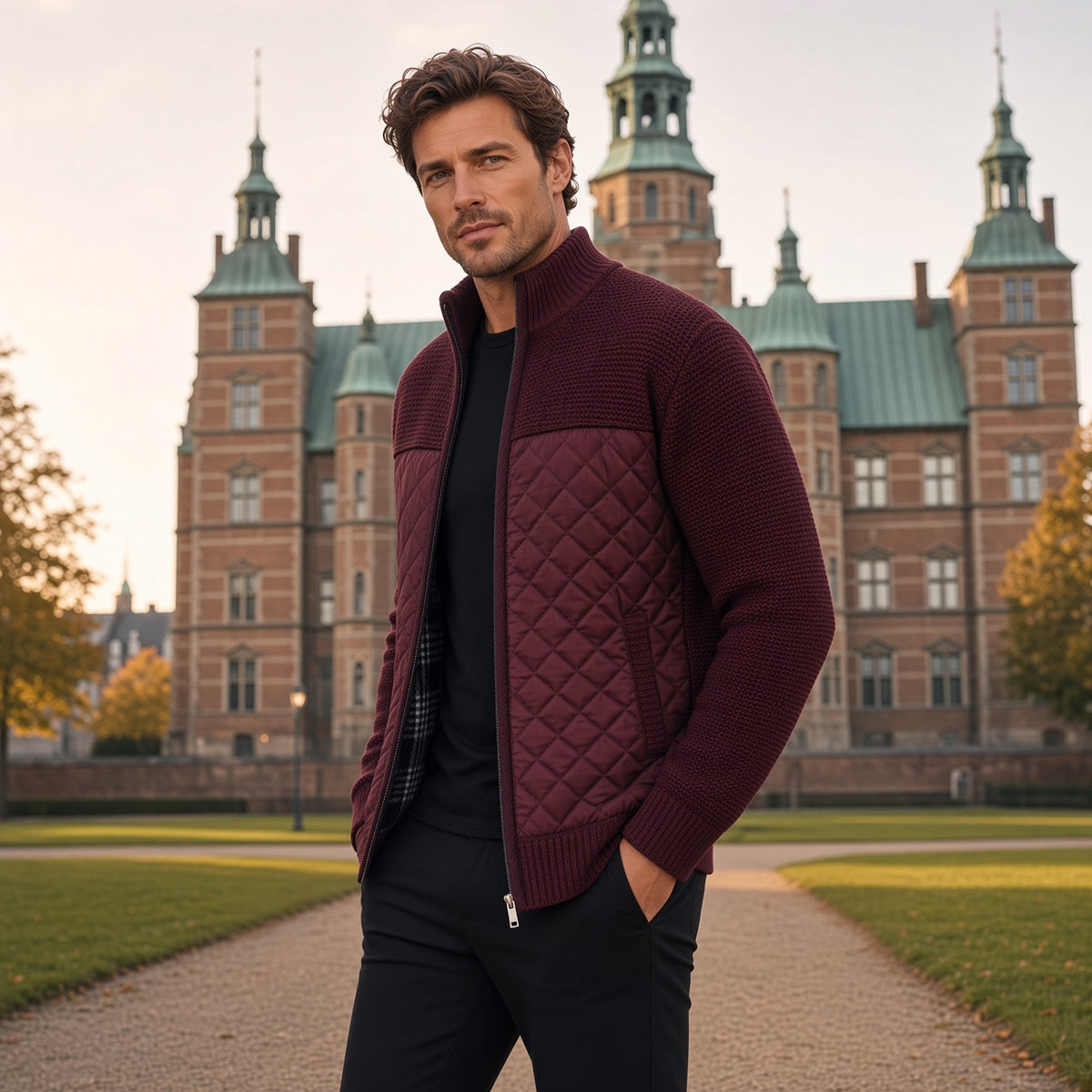 ZACH Retro Quilted Zip-Up Sweater