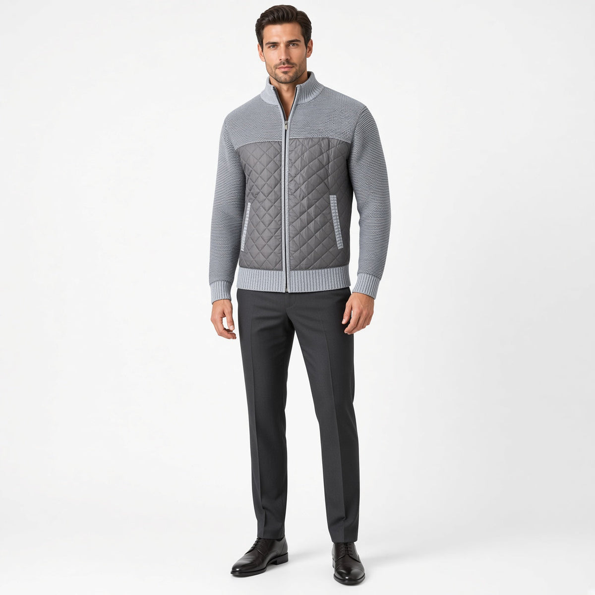 ZACH Retro Quilted Zip-Up Sweater