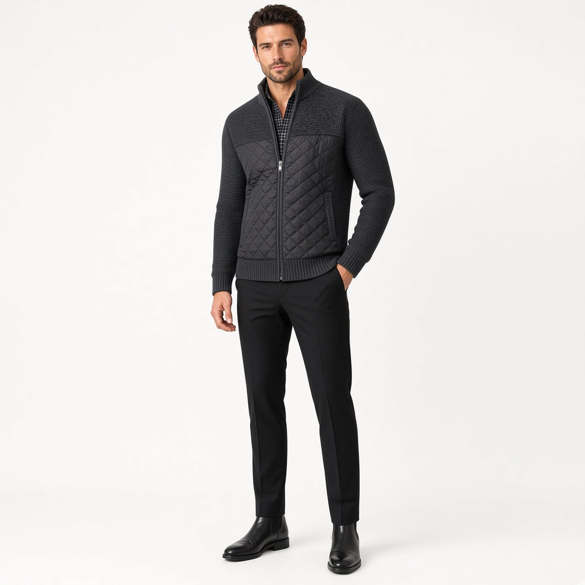 ZACH Retro Quilted Zip-Up Sweater