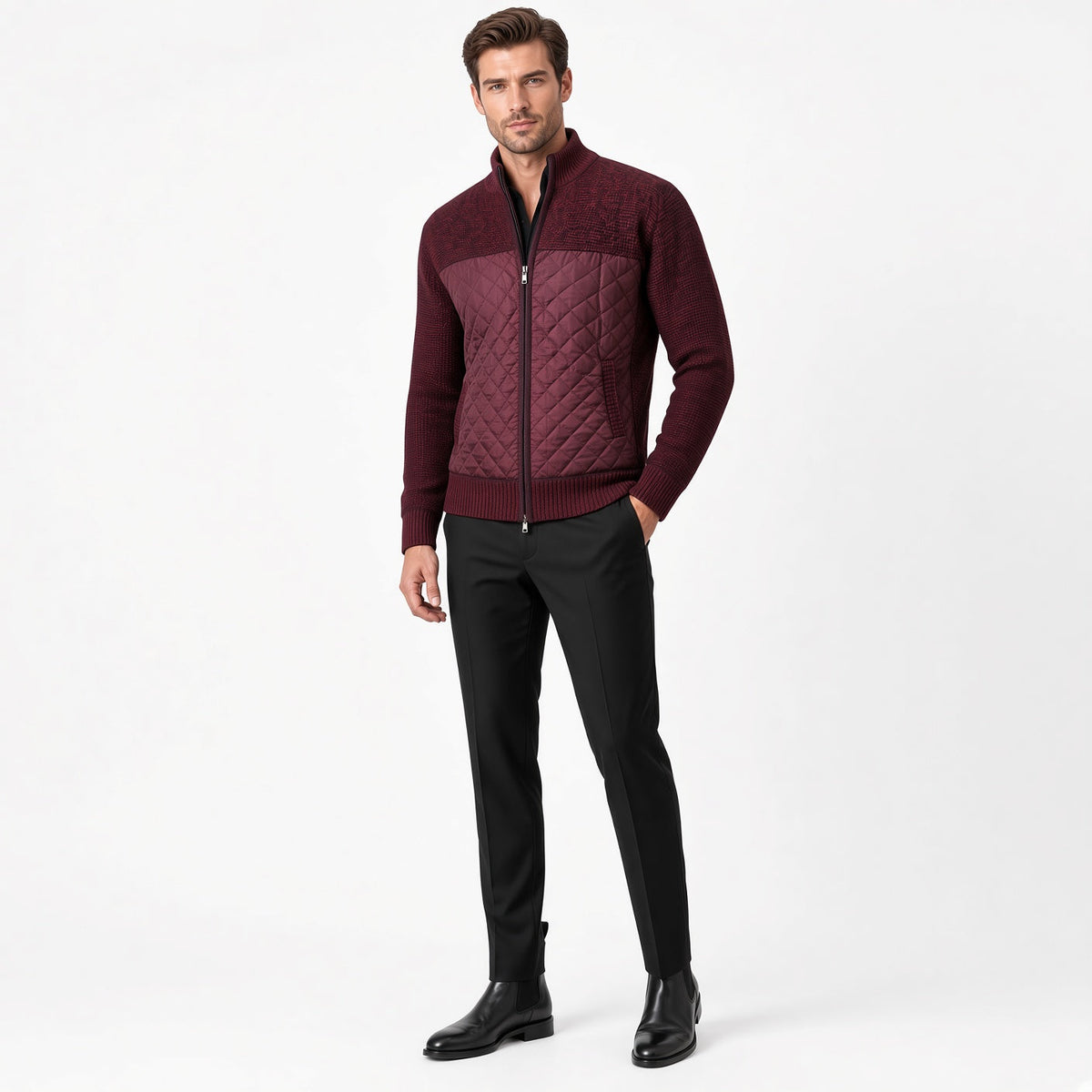 ZACH Retro Quilted Zip-Up Sweater