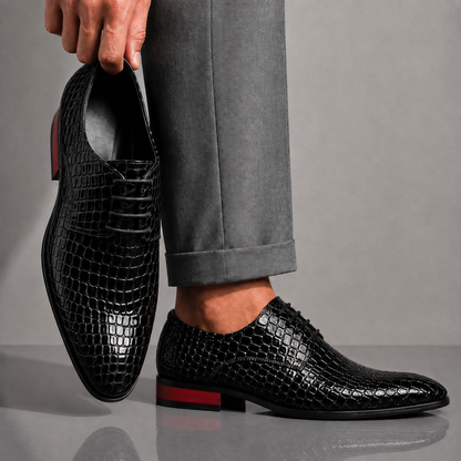 SANTORI Croc-Textured Oxford Shoes