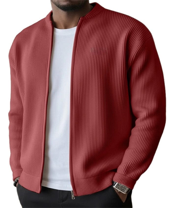 Stylish Ribbed Zip-Up Cardigan Sweater