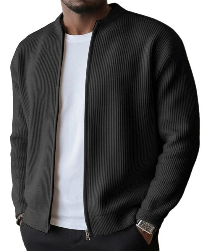 Stylish Ribbed Zip-Up Cardigan Sweater