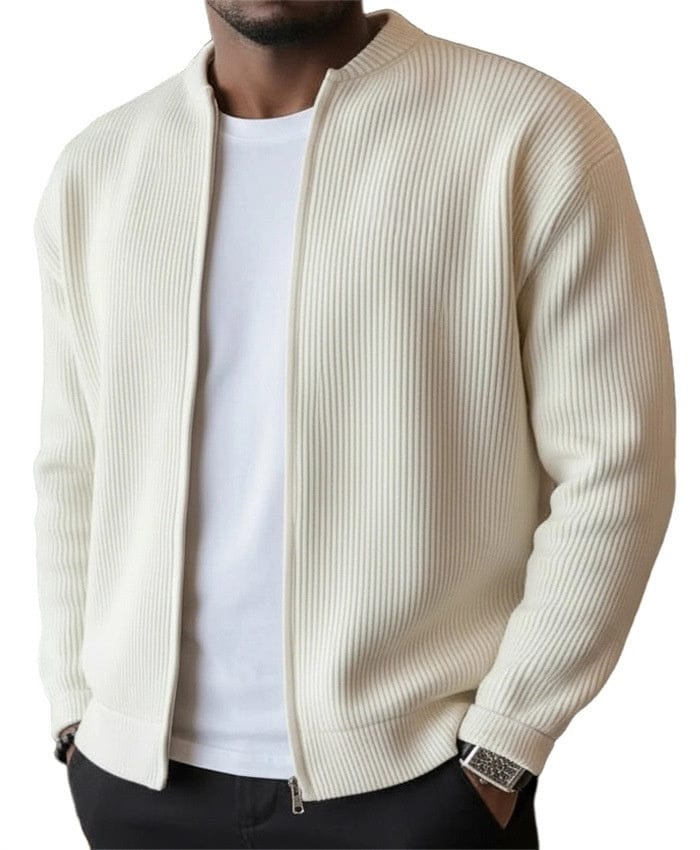Stylish Ribbed Zip-Up Cardigan Sweater