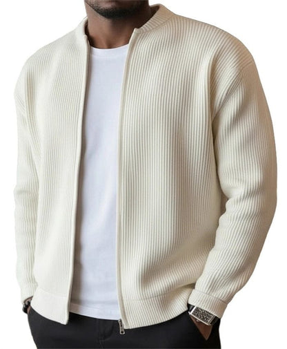 Stylish Ribbed Zip-Up Cardigan Sweater