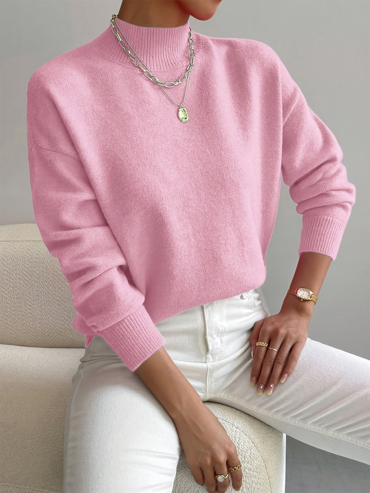 Eleanor Soft Mock-Neck Knit Sweater
