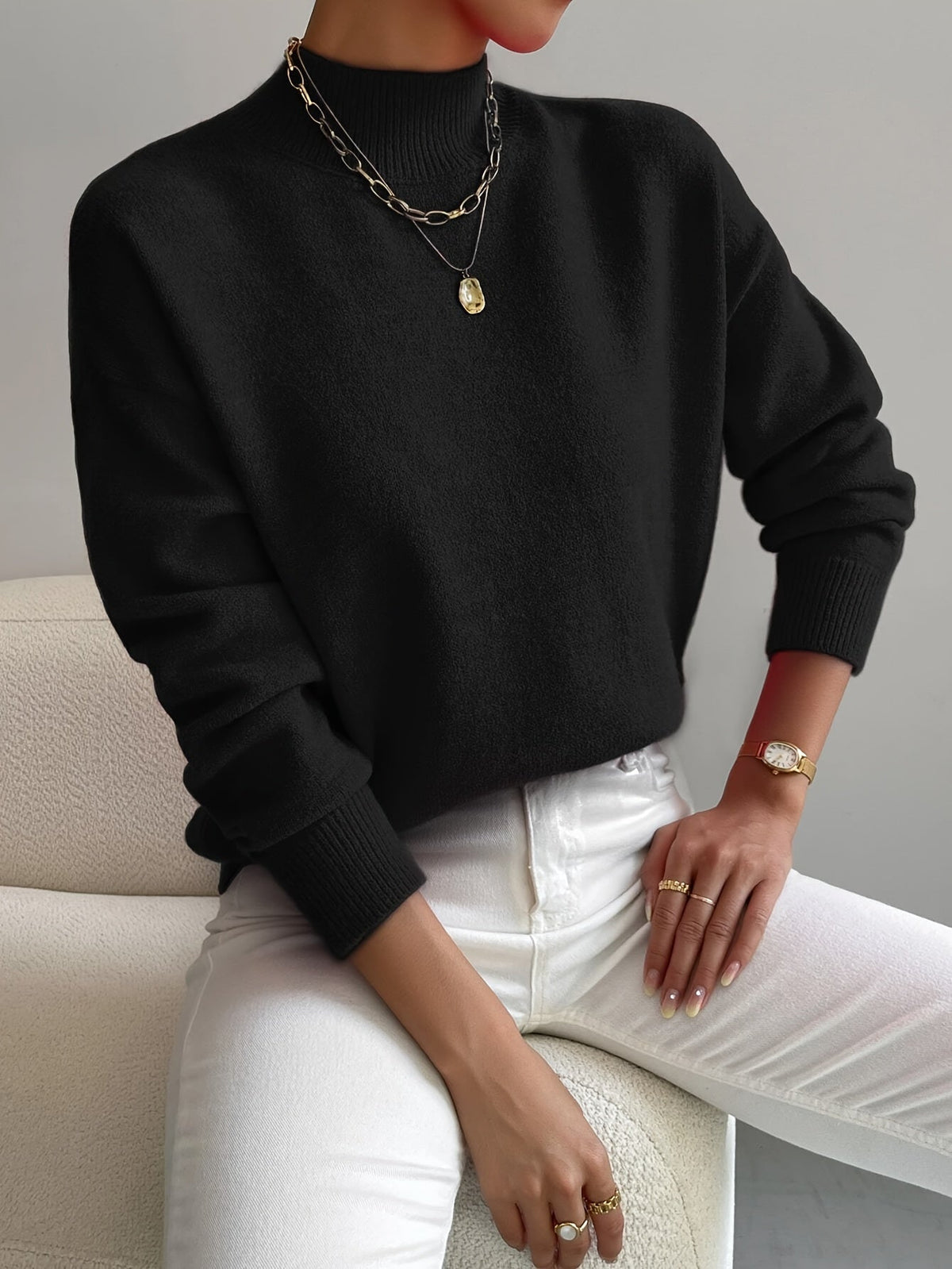 Eleanor Soft Mock-Neck Knit Sweater