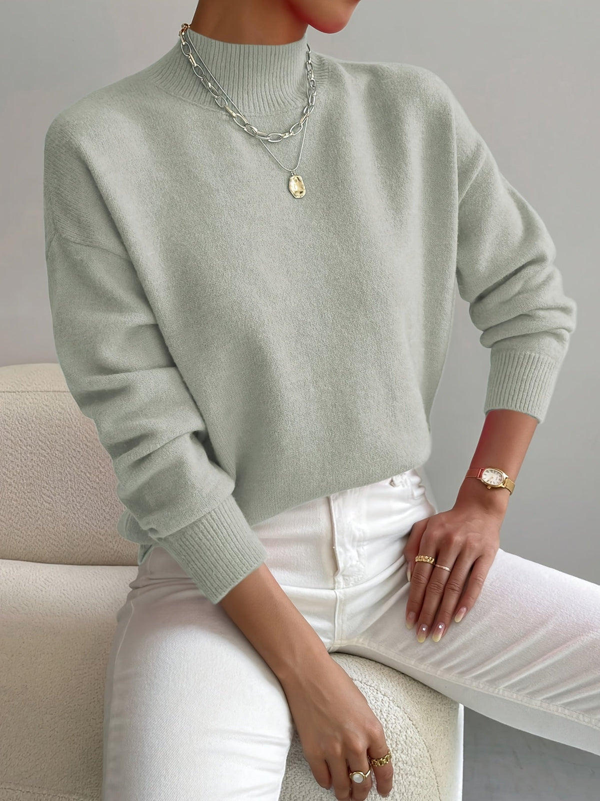 Eleanor Soft Mock-Neck Knit Sweater